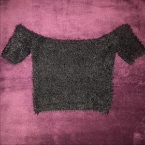 Fuzzy off the shoulder crop top